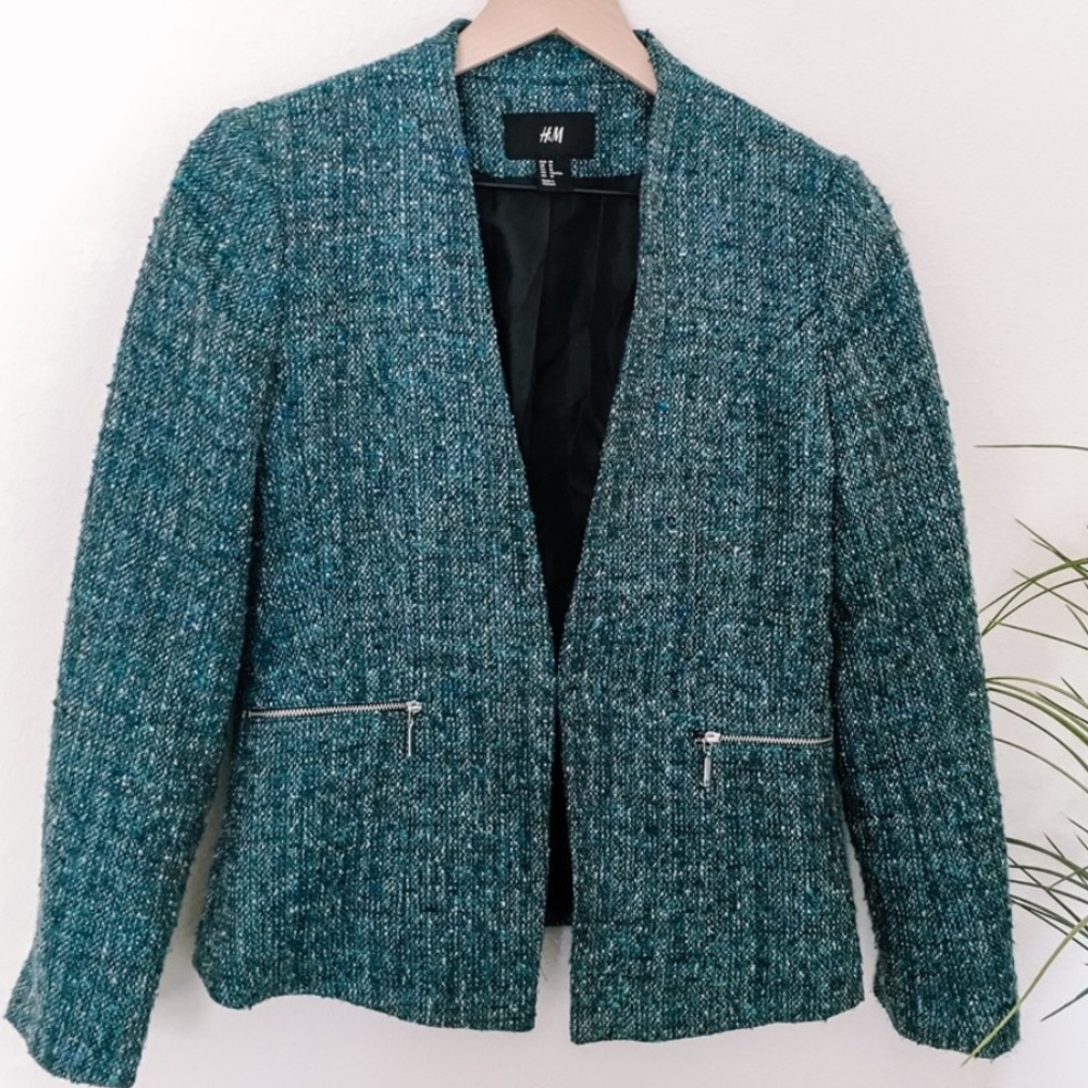 H&M | blue & green tweed blazer